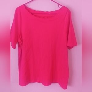 Talbots Top Womens Size 1X Pink Pima Cotton Scalloped Edge Short Sleeve Shirt
